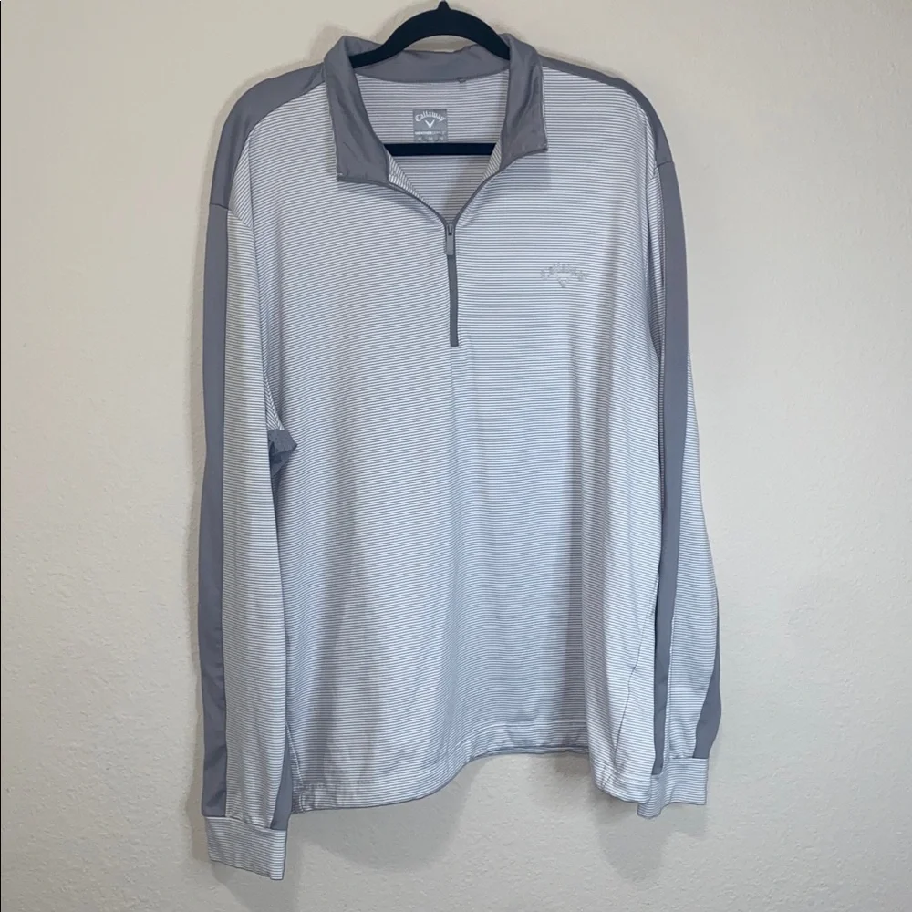 🪿Callaway Men's 1/4 Zip golf pullover in a light grey and white striped pattern! - Picture 2 of 9